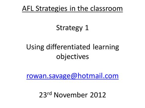 Afl Strategies 1 Learning Objectives Teaching Resources