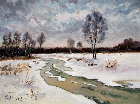 Winter Am Fluss Winter Schnee Fluss Malerei Winter Fluss Von DUNEE