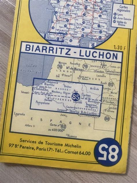 Ancienne Carte Routi Re Vintage Michelin N De Biarritz Luchon