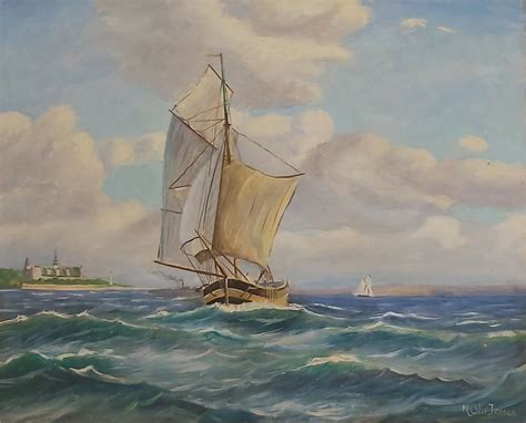 Paysage Marin Bateau Peinture Huile Sur Toile Seascape Boat Oil