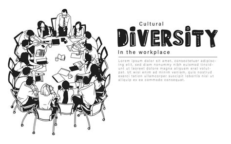 Cultural Diversity In The Work Place Black And White Vector Hand Drawn