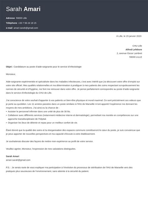 Exemple lettre de motivation aide soignante Ehpad hôpital