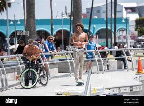 Young skateboarder at the skatepark on world famous Venice Beach ...