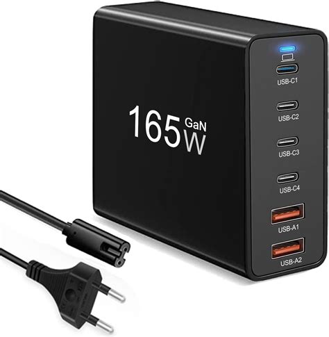 USB C Ladestation 165W GaN USB C Desktop Ladegerät GaN 6 Port