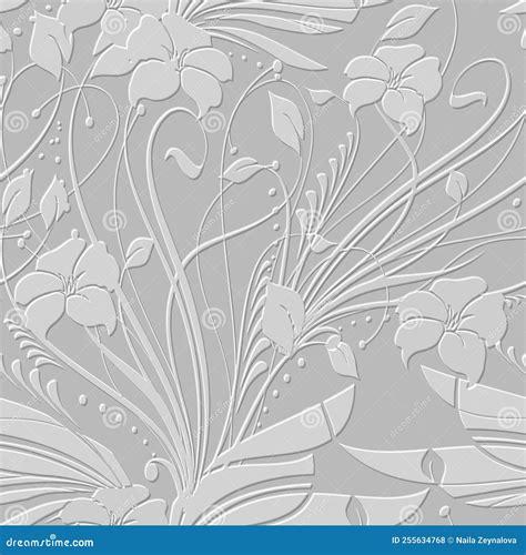 3d Embossed White Floral Seamless Pattern Textured Beautiful Flowers