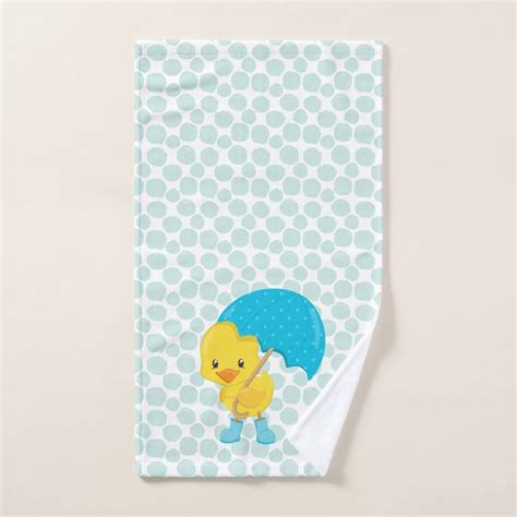 Cute Rubber Ducky With Blue Dots Pattern Hand Towel Zazzle