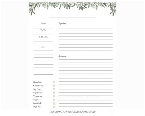 Recipe Sheet Printable Printable Cook Book Recipe Template Editable ...