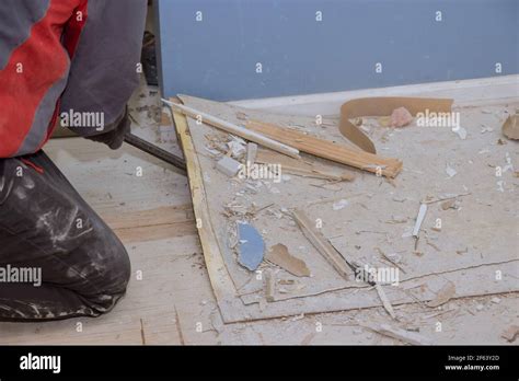 Preparing Restoration Old House Construction Worker During Work Of