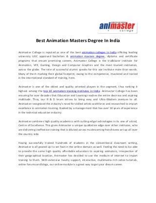 Best Animation Masters Degree In India