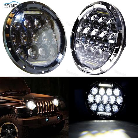 Pair Hi Lo Beam Inch Round Led Headlight W Headlamp Assembly