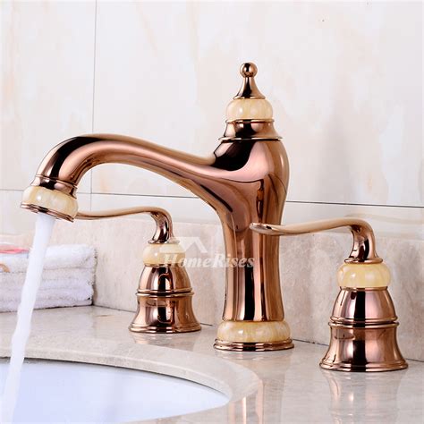 Luxury Brass Widespread Bathroom Faucet Polished Gold Chrome Rose Gold 3 Hole Two Handles