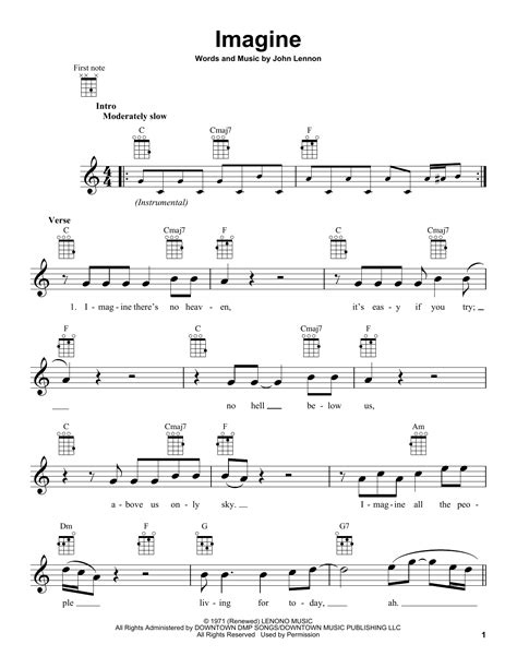 Imagine By John Lennon Sheet Music For Ukulele At Sheet Music Direct