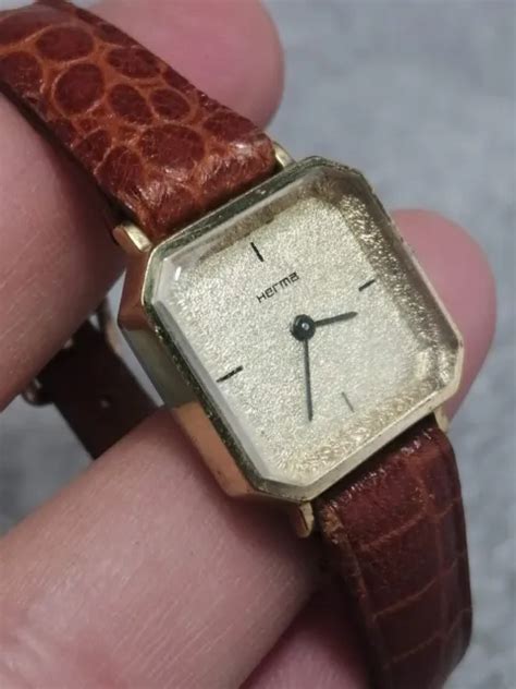 Ancienne Montre Femme Herma Mecanique Plaque Or Cuir Vintage Watch