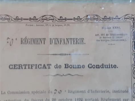 Certificat De Bonne Conduite E Infanterie Regiment Eur