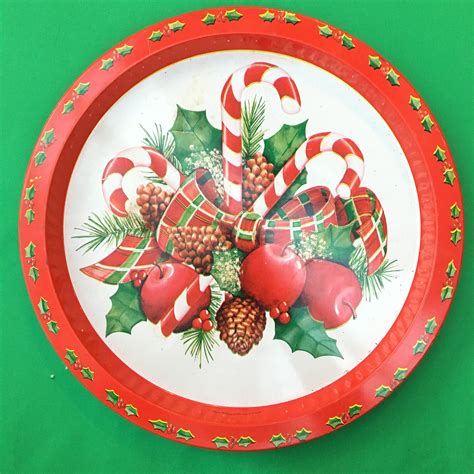 Vintage Christmas Tin Trays Set Of Three Tin Christmas Tray Christmas Serving Tray Lot Of