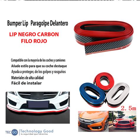 BUMPER LIP PARACHOQUE DELANTERO COLOR NEGRO CARBÓN FILO ROJO TECGO