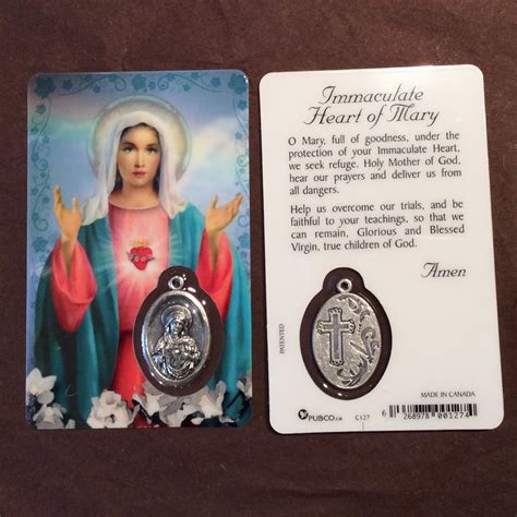 Prayer Card With Medal Immaculate Heart Of Mary