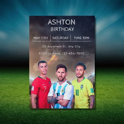 Ronaldo Messi Neymar Birthday Invitation Football Stars Birthday