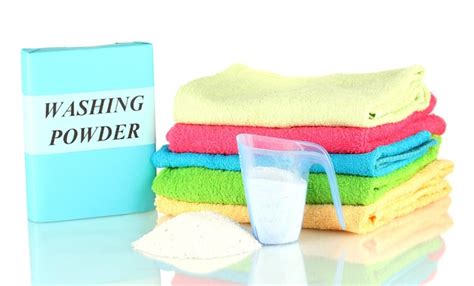 Premium Photo Box Of Washing Powder With Blue Measuring Cup And