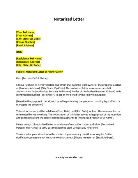 Free Printable Notarized Letter Templates [word Pdf]