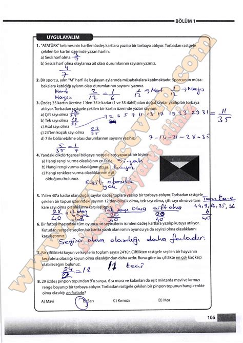 8 Sınıf Matematik Meb Yayınları Ders Kitabı Cevapları Sayfa 105