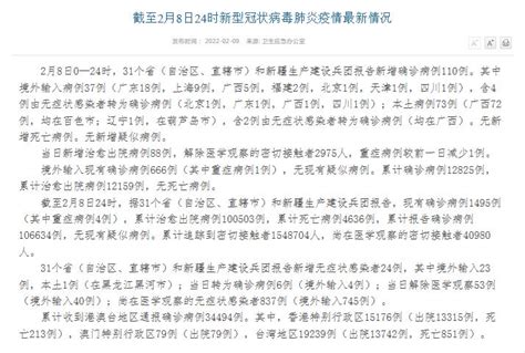 國家衛健委：2月8日新增新冠肺炎確診病例110例 其中本土病例73例 新聞中心 中國網