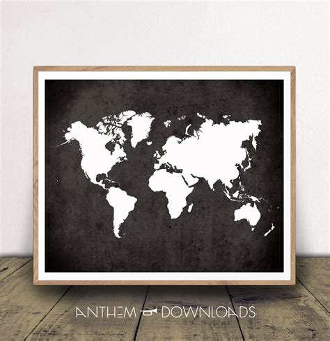 Black and White World Map Poster Modern Travel Decor Instant Download ...