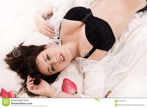 Sexual Brunette Lying On The Bed Stock Photo Image Of Charming Girl