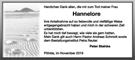 Traueranzeigen Von Hannelore Harztrauer De