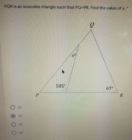 Solved PQR Is An Isosceles Triangle Such That PQ PR Find The Value Of