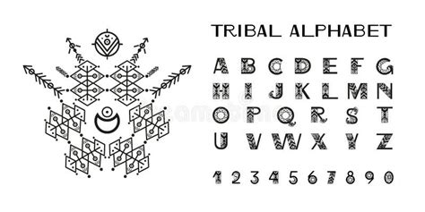 Tribal style alphabet. stock illustration. Illustration of fashion ...