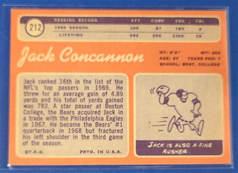 1970 Topps 212 Jack Concannon Chicago Bears Football Card V EBay