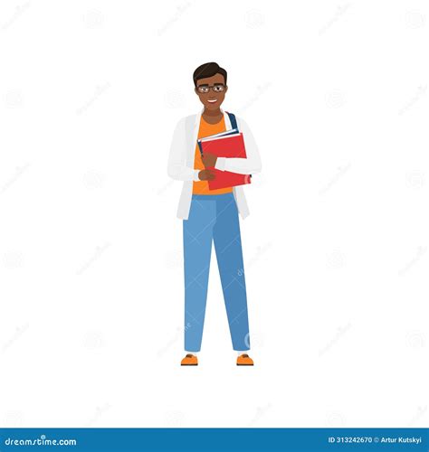 Cheerful Student Character With Books Stock Vector Illustration Of