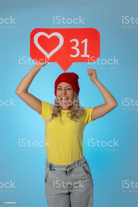 Attractive Woman Holding Heart Symbol Of Like And Love Social Media