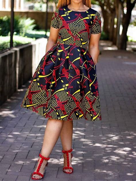 Print Short Sleeve A Line Dress Latest African Fashion Dresses