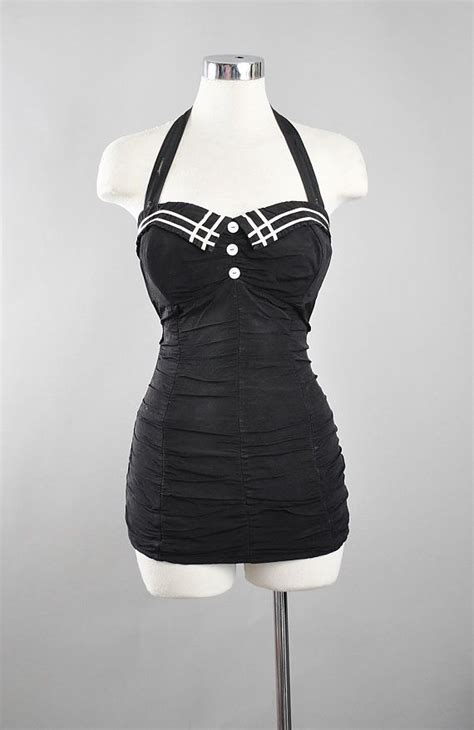 Vintage 50s Swimsuit 1950s Maurice Handler Black White Etsy Vintage Swimsuits Retro