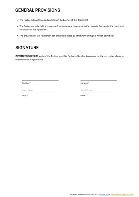 Exclusive Vendor Agreement Template