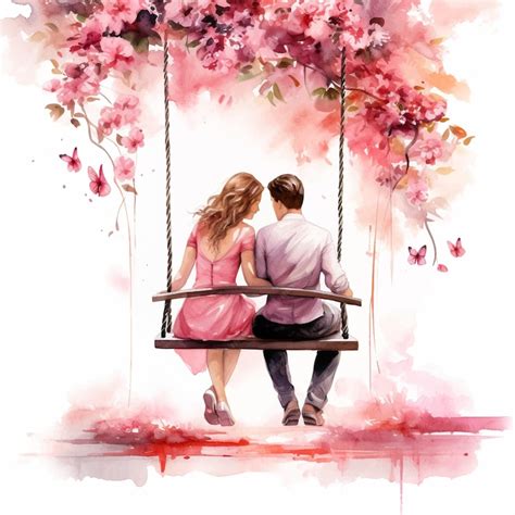 Premium Vector | Lovely couple in swing chair watercolor paint