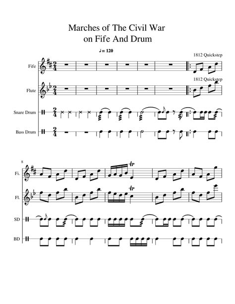 Marches Of The Civil War On Fife And Drum Sheet Music For Flute