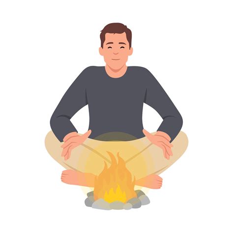 Person put on fire his hands for having heat from fire to warm up his