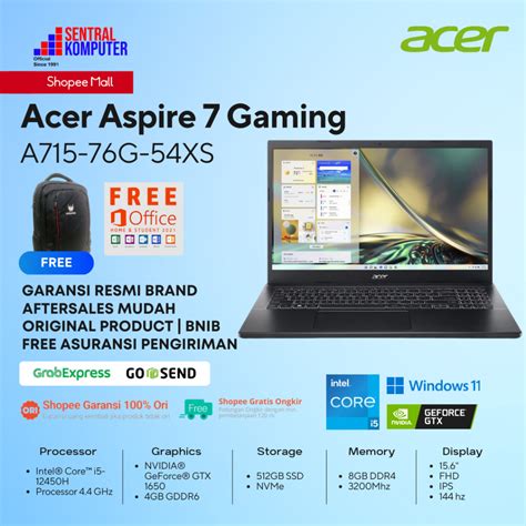 Jual Acer Aspire 7 Gaming Gtx1650 I5 12450h 816gb 512ssd 156fhd