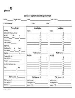 Fillable Online District And Neighborhood Event Budget Worksheet