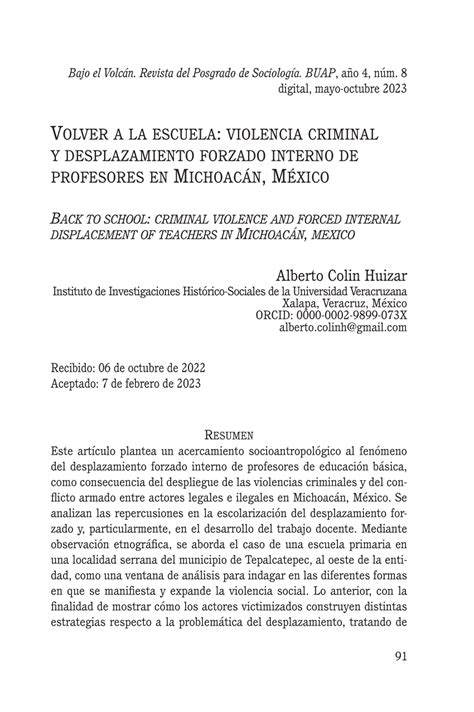 Pdf Volver A La Escuela Violencia Criminal Y Desplazamiento Forzado Interno De Profesores En