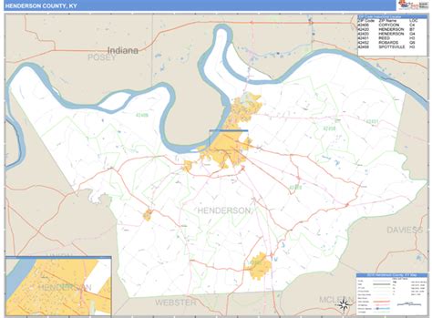 Henderson County, Kentucky Zip Code Wall Map | Maps.com.com