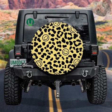 Leopard Skin With Happy Face Smiling Emoticon Spare Tire Cover Jeep