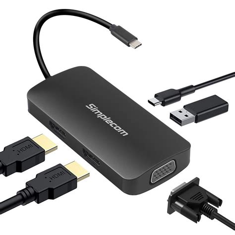 Simplecom Da450 5 In 1 Usb C Multiport Adapter Mst Hub With Vga And Dual Hdmi