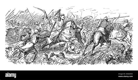 Antique illustration of the battle of Legnica between the Mongol Empire ...