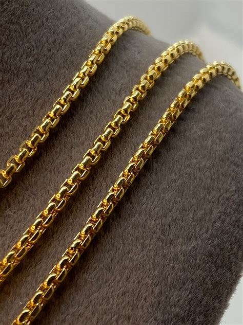 K Solid Yellow Gold Box Chain Necklace Inches Etsy