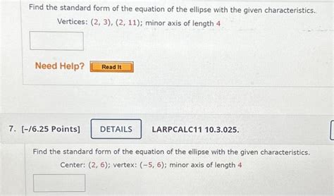 Solved Find the standard form of the equation of the ellipse | Chegg.com