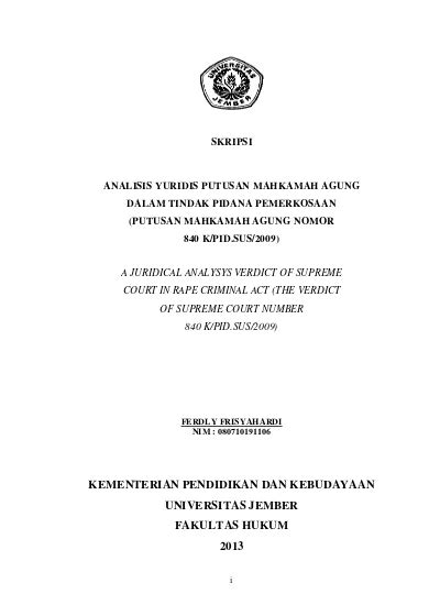 ANALISIS YURIDIS PUTUSAN MAHKAMAH AGUNG DALAM TINDAK PIDANA PEMERKOSAAN